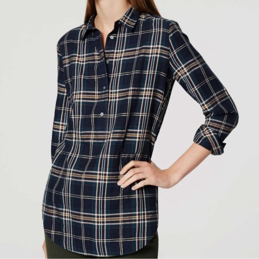 EUC LOFT Shimmer Plaid Top